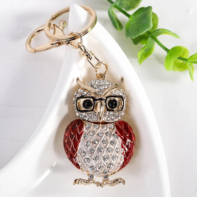 CHY-5382Red EASYA, дизайн, кристалл, Сова, брелок, полный, стразы, брелок для ключей, держатели для ключей для женщин, сумка, аксессуары, милые животные, автомобильный брелок - Цвет: CHY-5382Red