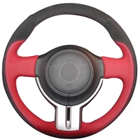 diy non slip durable red natural leather black suede car steering wheel cover for toyota 86 2012 2015 subaru brz 2012 2015