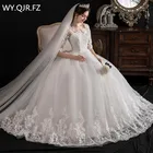 YC-S30 # бальное свадебное платье с вышивкой, кружевное вечервечерние белое платье, длинное кружевное платье с круглым вырезом и средним рукавом, оптовая продажа