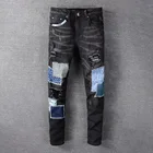 Мужские джинсы, модные брендовые Черные Эластичные Обтягивающие джинсы с вырезами, мужские джинсы, мужские джинсы, обтягивающие джинсы-ботинки для мужчин