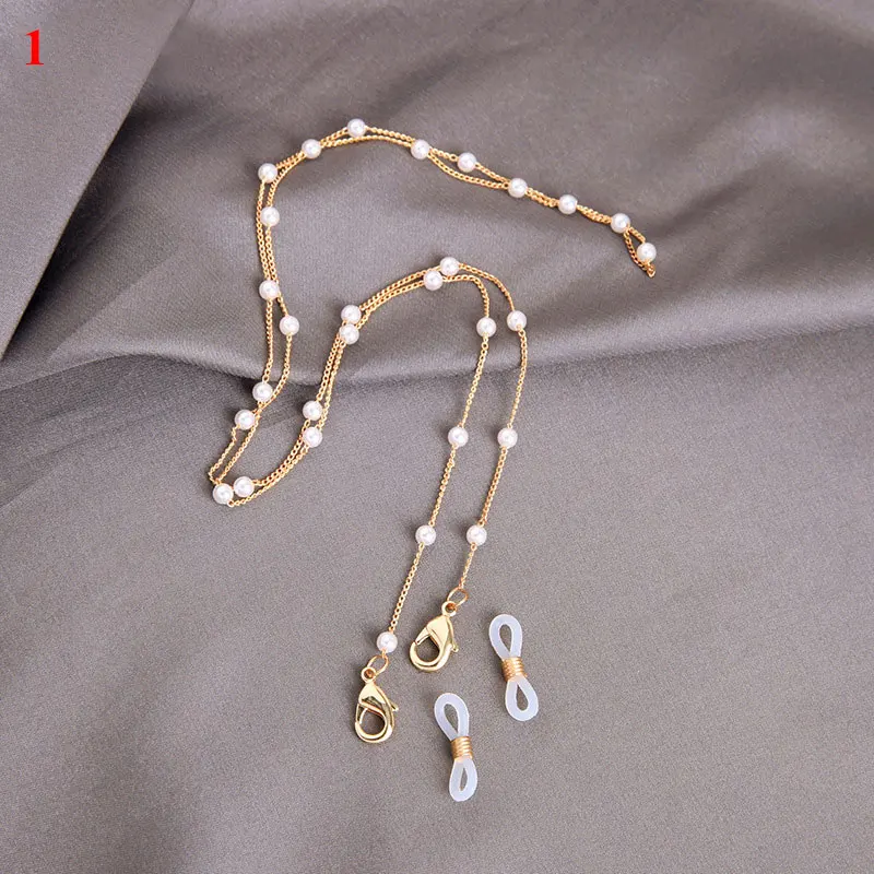 

Fashion Metal Pearls Glasses Chains Crystal Beaded Mask Strap Sunglasses Chain Anti-lost Women'S Neck Chain Lanyard Mask Strap