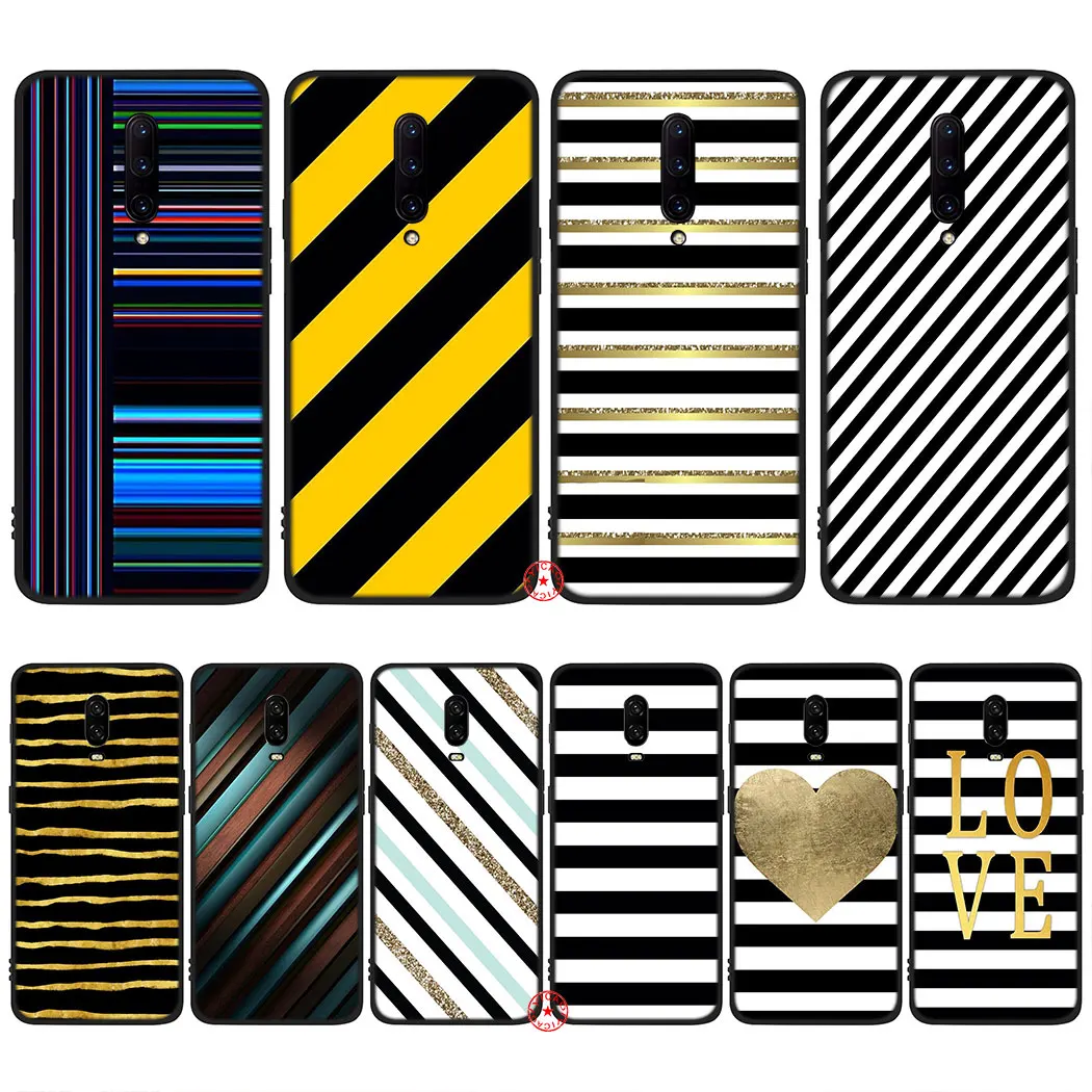 Striped black white colorful Soft Silicone Case for OnePlus 5 5T 6 6T 7 7T Pro TPU Cover | Мобильные телефоны и