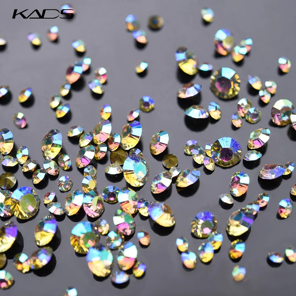 Цветные стразы для дизайна ногтей KADS белые конусные формы маникюрные Стразы
