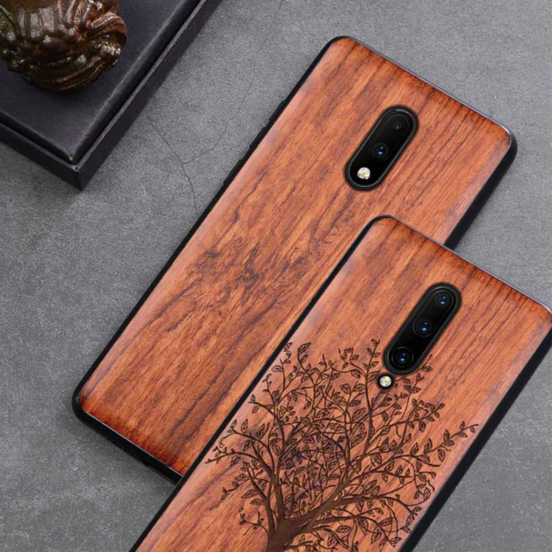 LYBALL Real Wood + TPU Phone Case for Oneplus 7 Pro Shockproof Wooden Back Cover Shell One plus | Мобильные телефоны и