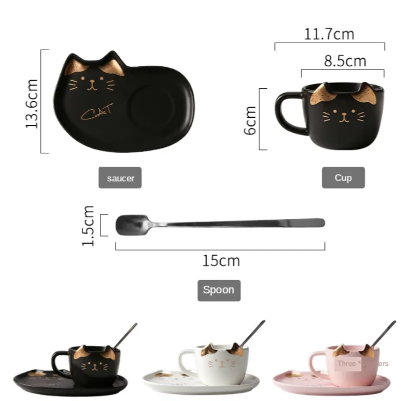 

Ceramic Coffee Cup Set Cartoon Cat Tea Cup with Saucer Spoon Breakfast Milk Coffee Mug Bread Dessert Dish Porcelain Pet Cat