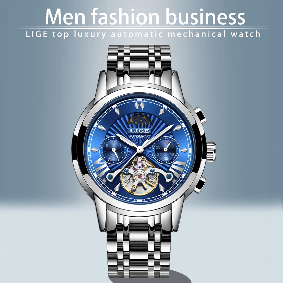 Montre Homme LIGE мужские s часы Топ люксовый бренд мода Tourbillon автоматические механические часы мужские водонепроницаемые часы со скелетом
