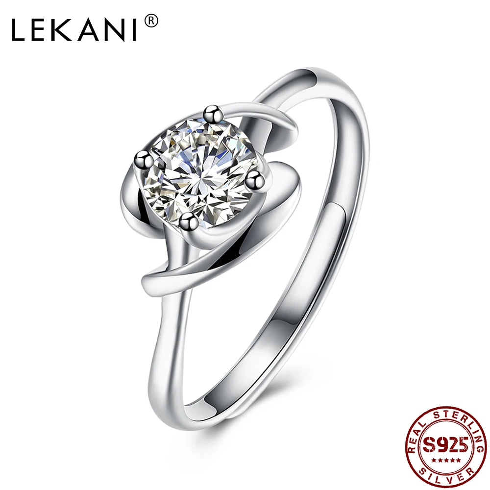

LEKANI 925 Sterling Silver Ring For Women 5A Cubic Zirconia Adjustable Geometric Rings Wedding Simple Fine Jewelry Trend New