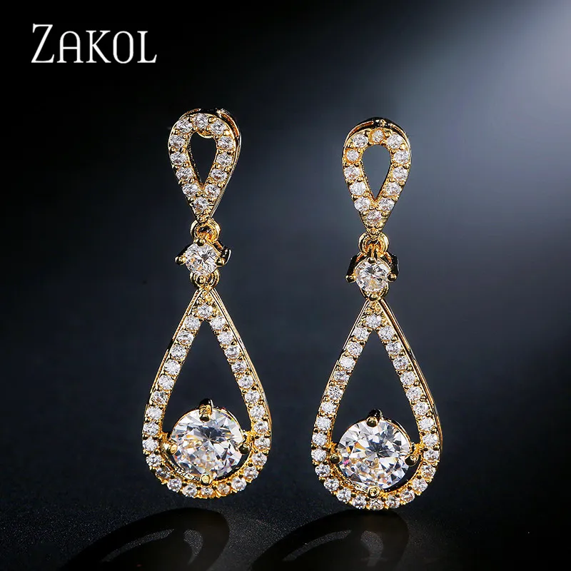 ZAKOL новый дизайн модные круглые циркониевые хрустальные висячие серьги в форме