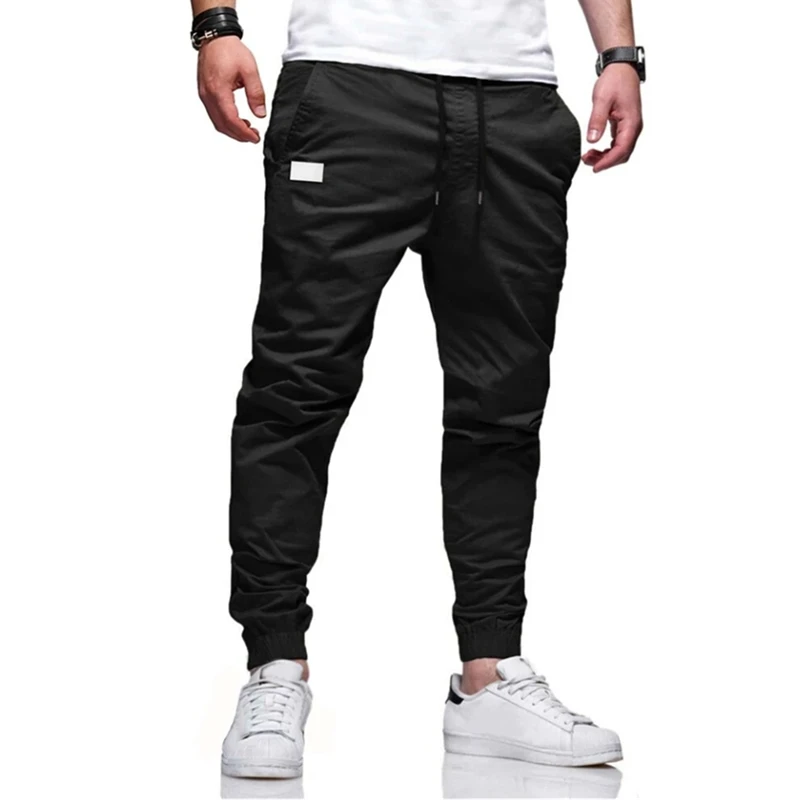 Men's Pure Color Youth Popular Leisure Slimming Overalls Pocket Paste Leather Streetwear Casual Fashion Cargo Pants Jogger Men