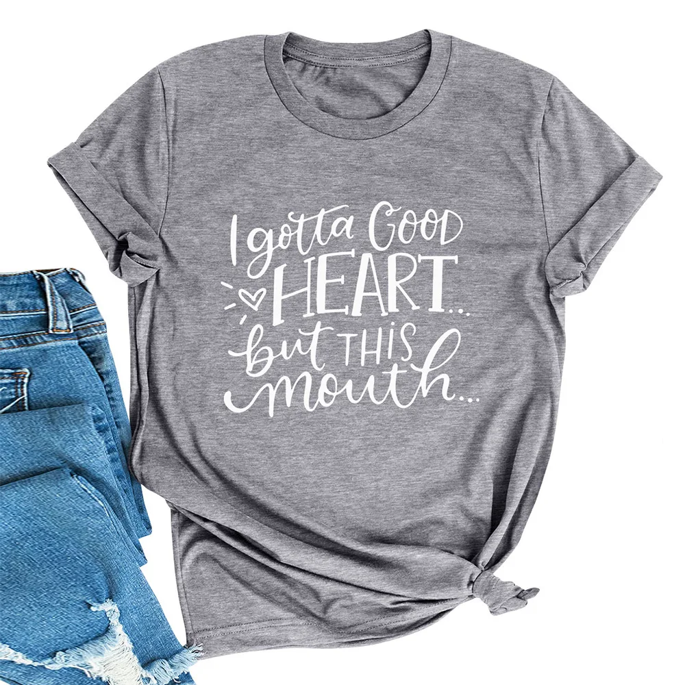 

Carney women's top hit heart letter print short sleeve loose T-shirt