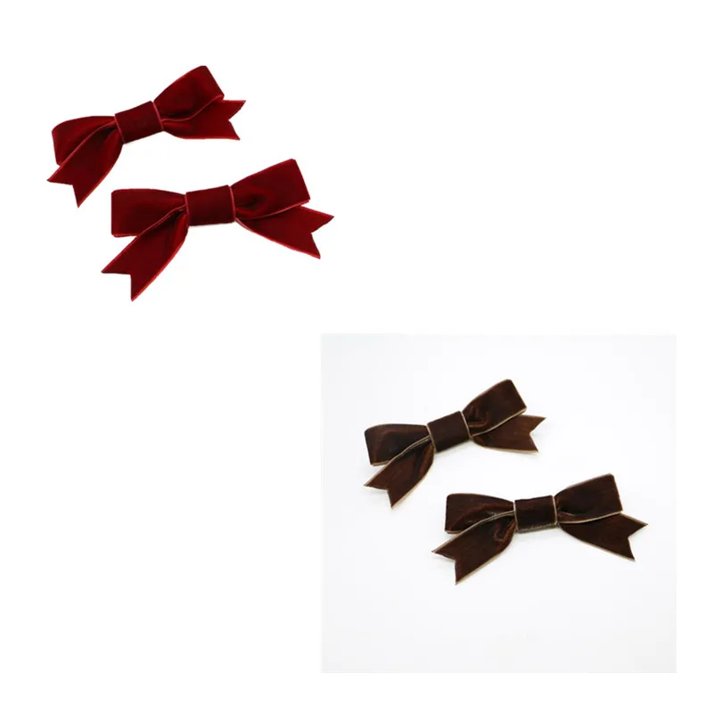 red-brown 4 шт. новые бархатные заколки для волос с бантиком, модные заколки для волос с бантиком для женщин и девочек, милые аксессуары для волос, заколки для волос с бантиком - Цвет: red-brown