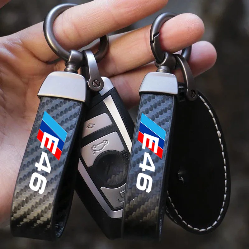 Car Accessories Carbon Fiber Texture Key Rings Keychain Keyring Auto Vehicle Key Chain Key Bag for BMW E46 3 Series Fob Cover