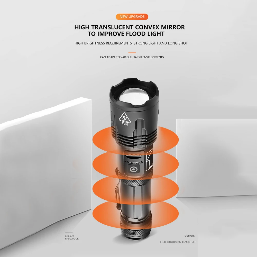 

LED Flashlight XHP99 USB Rechargeable Telescopic Zoom Light Portable Camping Tactical Torch Bicycle Light Use 18650 Battery