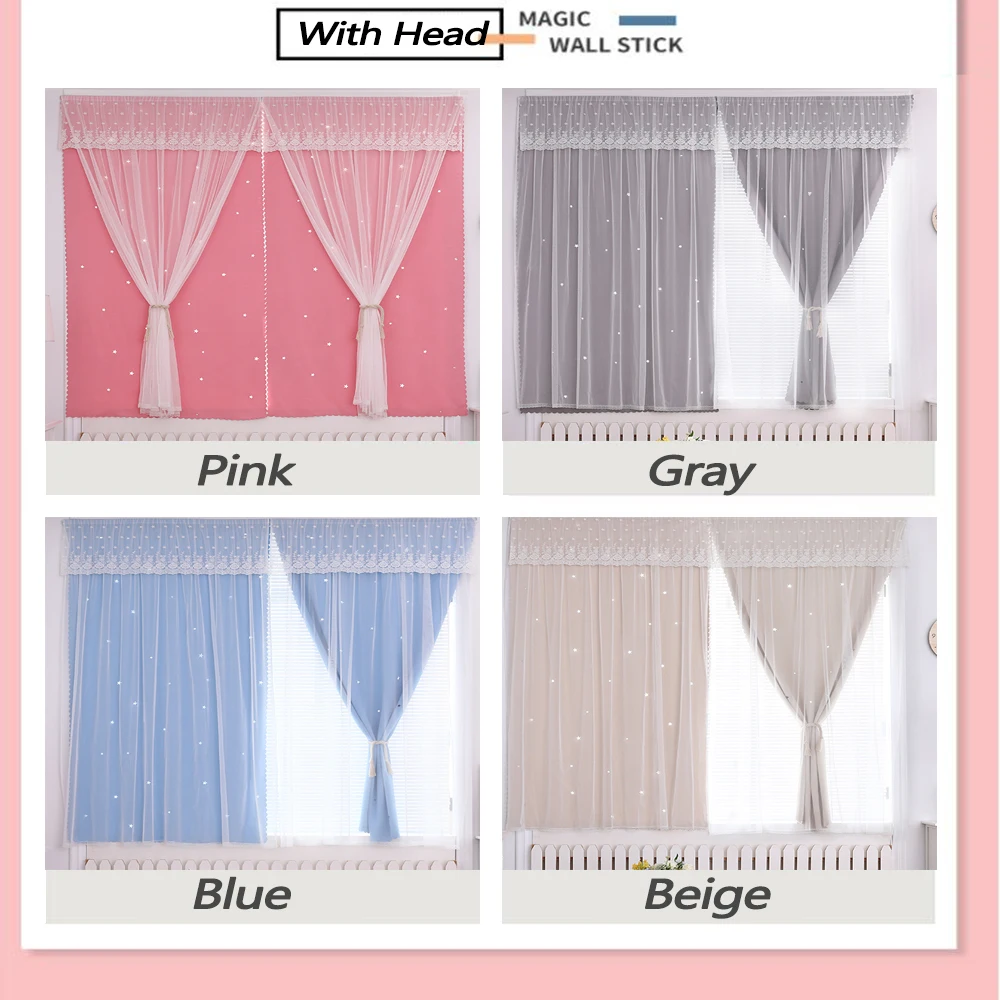 

No Punch Velcro Curtain High Blackout Without Perforation Solid for Living Room Bedroom Curtains Kitchen Self-Adhesive Drapes