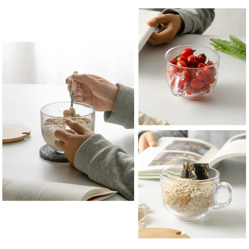 

Oatmeal Breakfast Large Capacity Glass Bowl Water Cup with Lid Clear Fruit Salad Milk Household Kitchen Food Storage Container