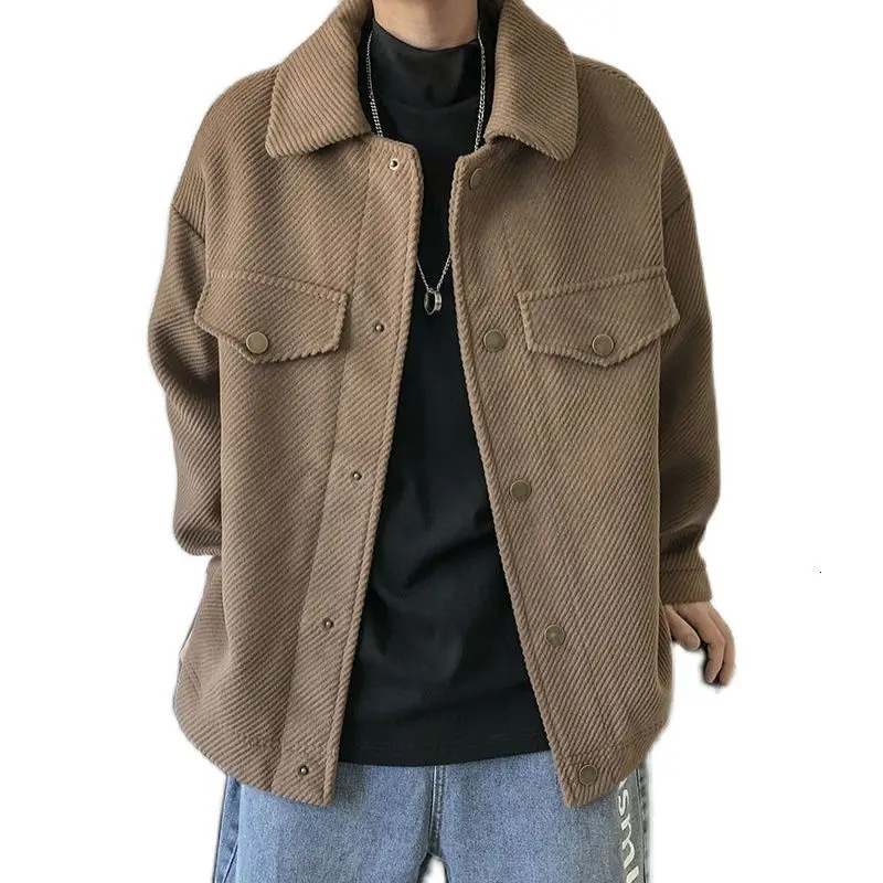 

Korean Corduroy Jacket Men's Slim Fashion Retro Short Woolen Coat Men Streetwear Loose Autumn Casual Woolen Jacket Mens S-XL