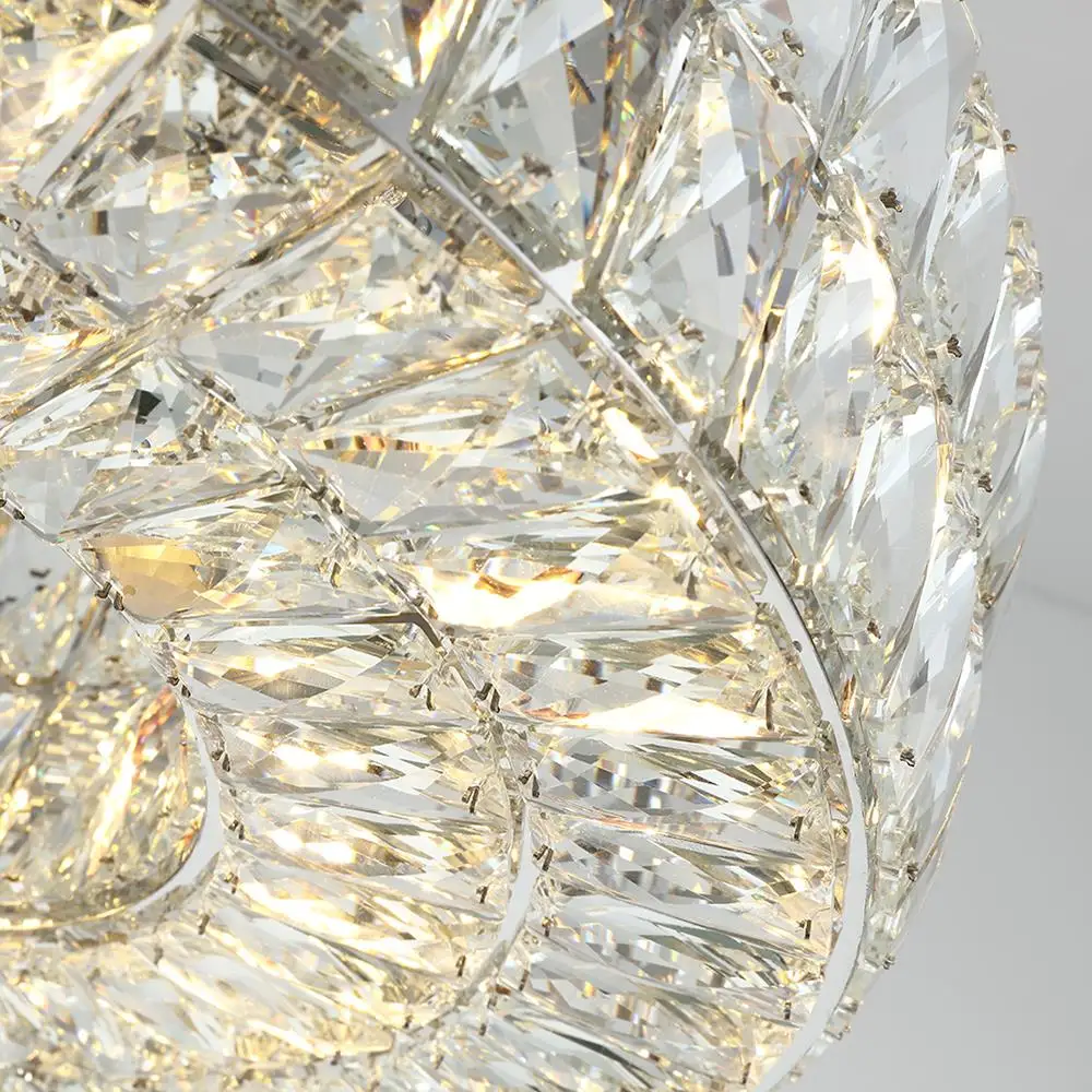

2020 Modern Chandelier Lighting Lamp for Dining Room Round Chrome Crystal LED Bulbs Flush Mount E14 Bulbs Clear Polished Chrome