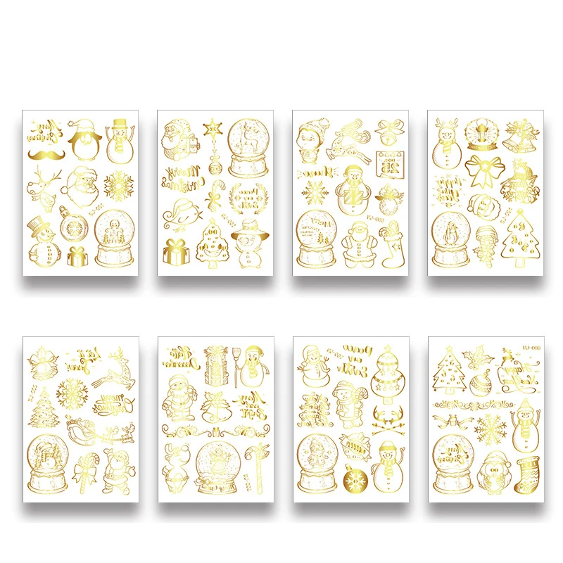 8pcs Gold Stickers CHZLL съемные рождественские наклейки, украшения, Санта-Клаус, олень, Декоративный Рождественский Декор для дома, Санта-Клаус, Noel, Декор - Цвет: 8pcs Gold Stickers