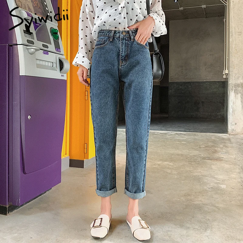 Женские джинсы шаровары брюки до щиколотки с покрытием и высокой талией