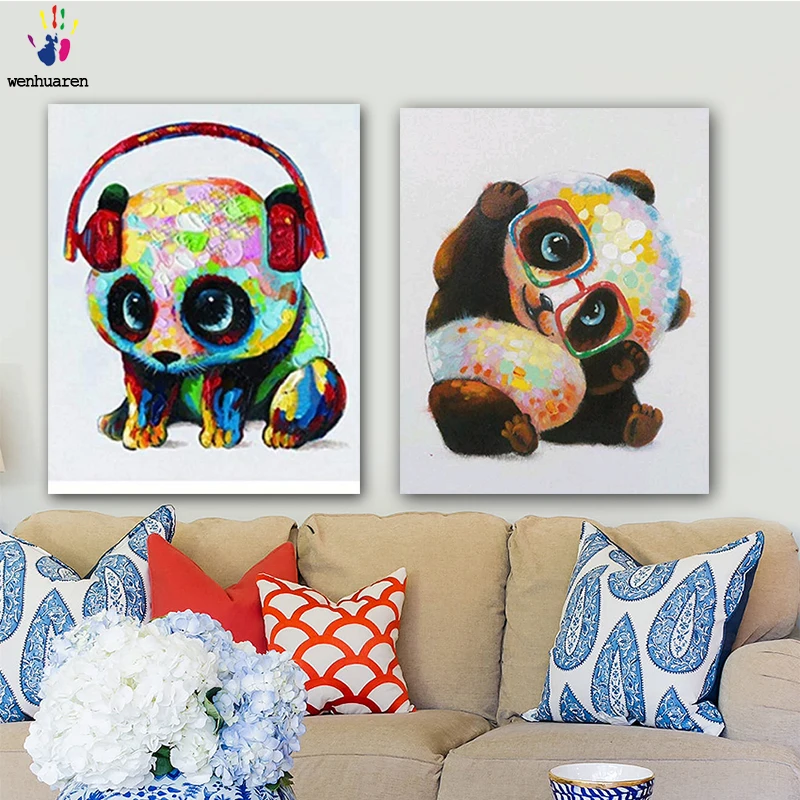 DIY картинки для раскраски по номерам с цветами Красочная картина &quotПанда&quot