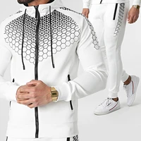 casual tracksuit men 2021 new brand splice jogger zipper hoodiespants 2 piece sets sportswear sport suit mens clothing coat