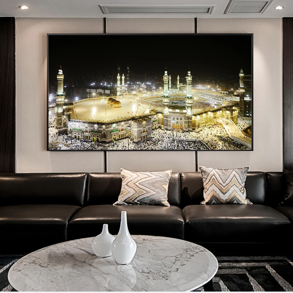 

Mecca Mosque City Night View Canvas Paintings On the Wall Islamic Art Posters And Prints Muslim Art Decorative Pictures Cuadros