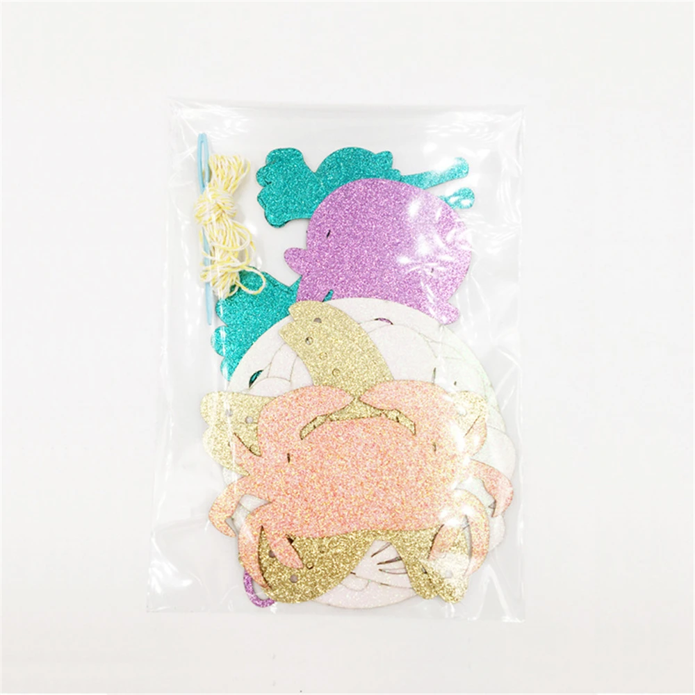 Cute Pull Flag Glitter Seahorse Jellyfish Crab Paper Lahua Party Birthday Banner Decoration | Дом и сад