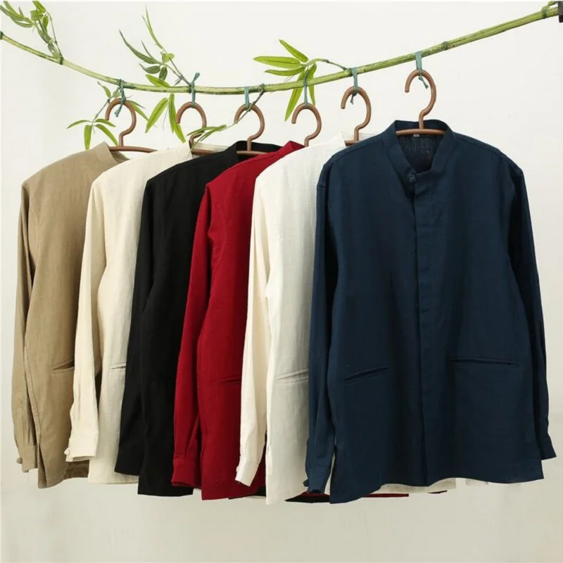 

Men Long Sleeves Shirts Stand Collar Casual Ethnic Style Men's Clothing 2017 New Loose Chineses Male Outwear SY0012