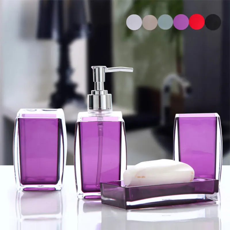 Акриловый набор для ванной из 4 предметов квадратный диспенсер мыла с