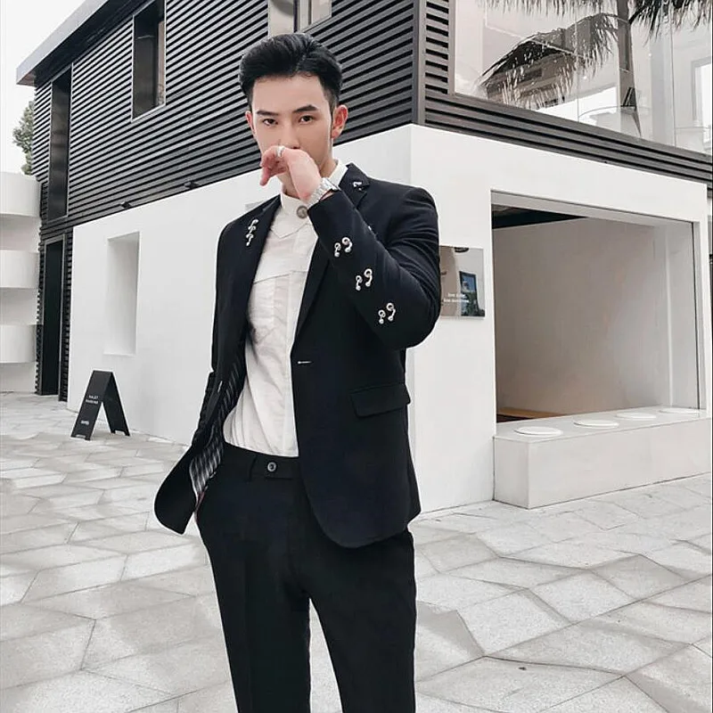 Роскошный мужской костюм классический черный комплект из 2 предметов стильный