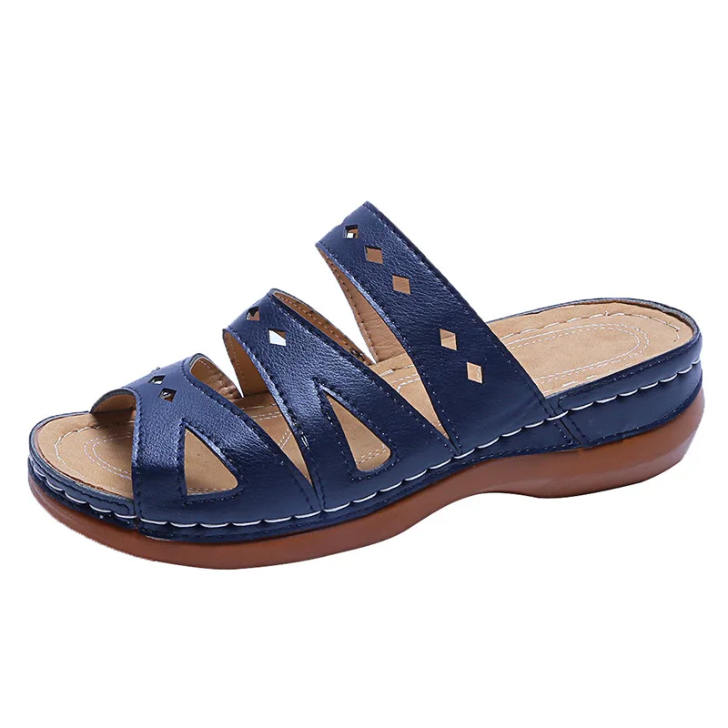 

Hot Women Summer Sandals Slip-On Wedges Beach Open Toe Breathable Solid Sandals Leisure Non-slip Casual Shoes n09