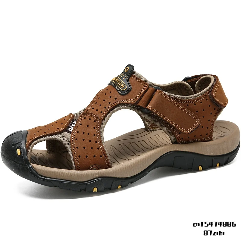 

Мужские сандалии из натуральной кожи, повседневные Нескользящие кроссовки, пляжные сандалии, Уличная обувь, большой размер 38-48, лето