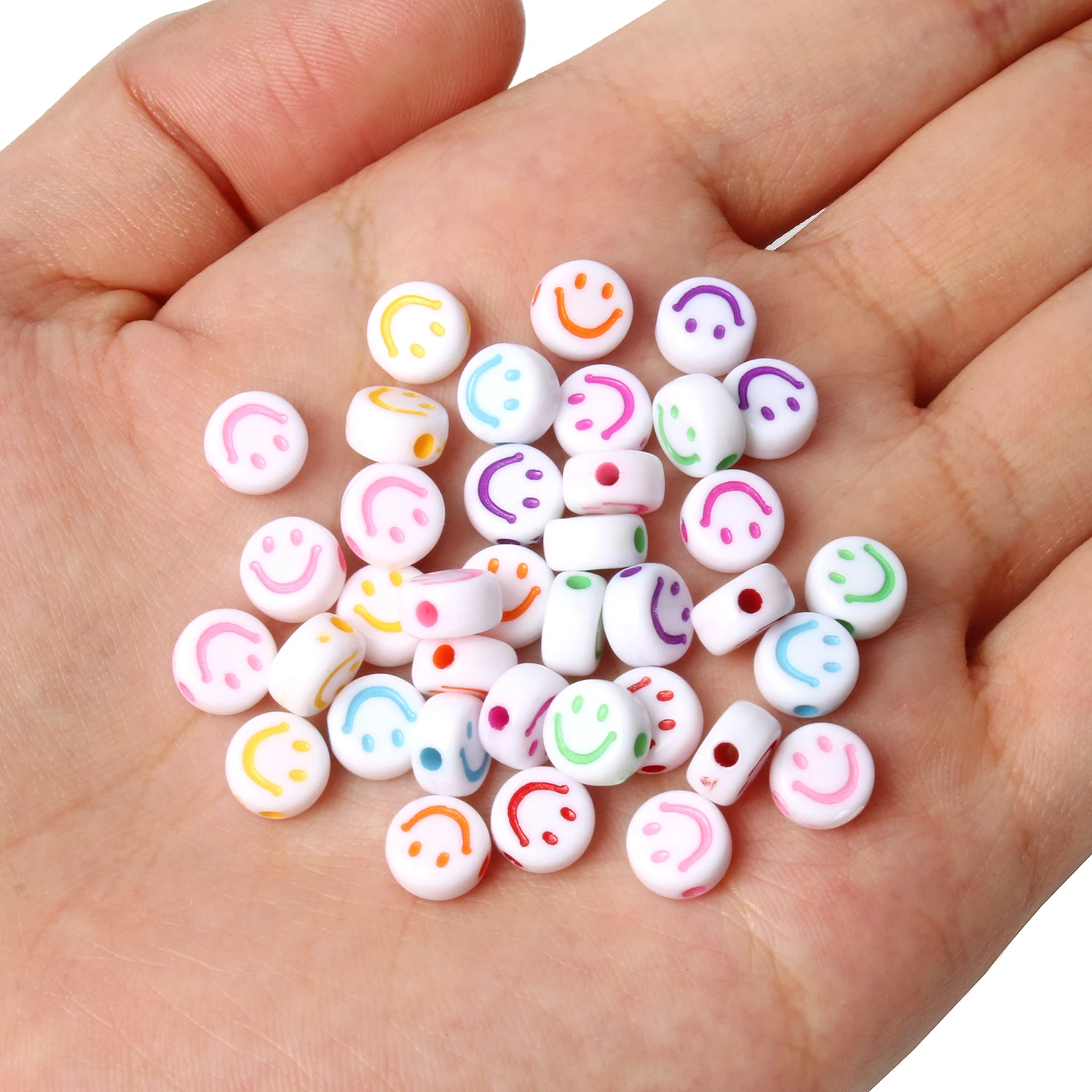 

200 pcs 4*7mm White Colorful Smiling Face Letter Acrylic Loose Spacer Beads for Jewelry Making DIY Handmade Bracelet Accessories