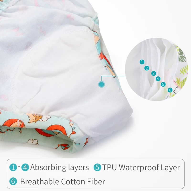 6 слойные Детские хлопковые подгузники тренировочные штаны трусики для