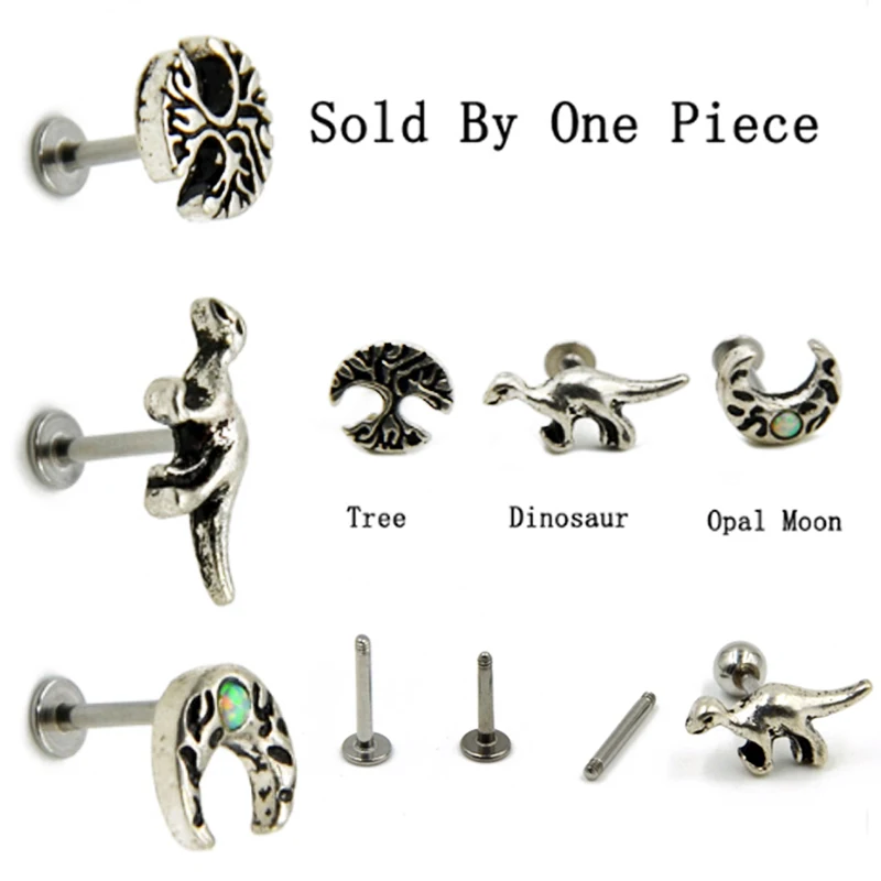 1 шт. хирургическая Сталь Винтаж дерево динозавра опал Луна уха ушной хрящ мочки