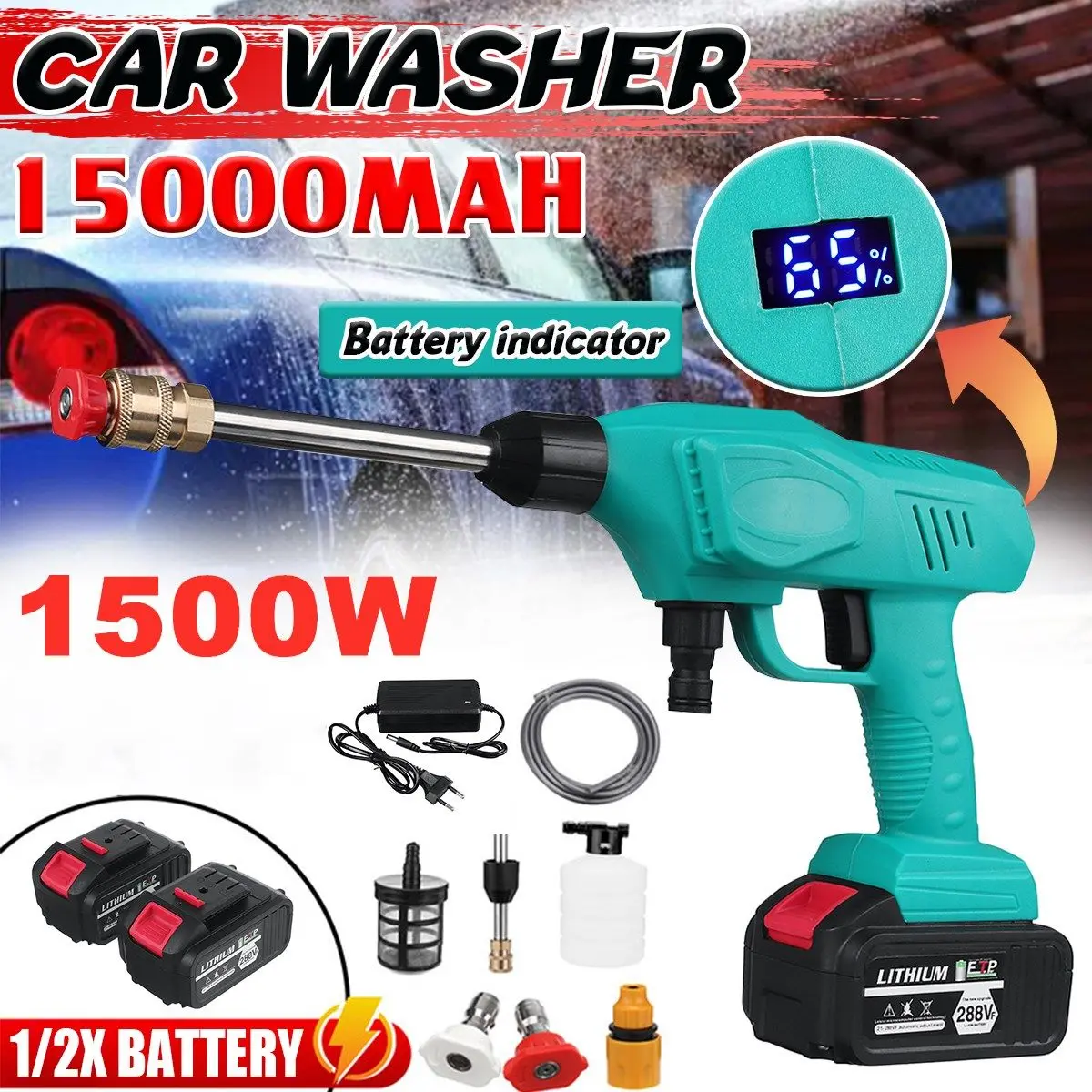 

Мойка высокого давления, 1500 Вт, 50 бар, 15000 мАч