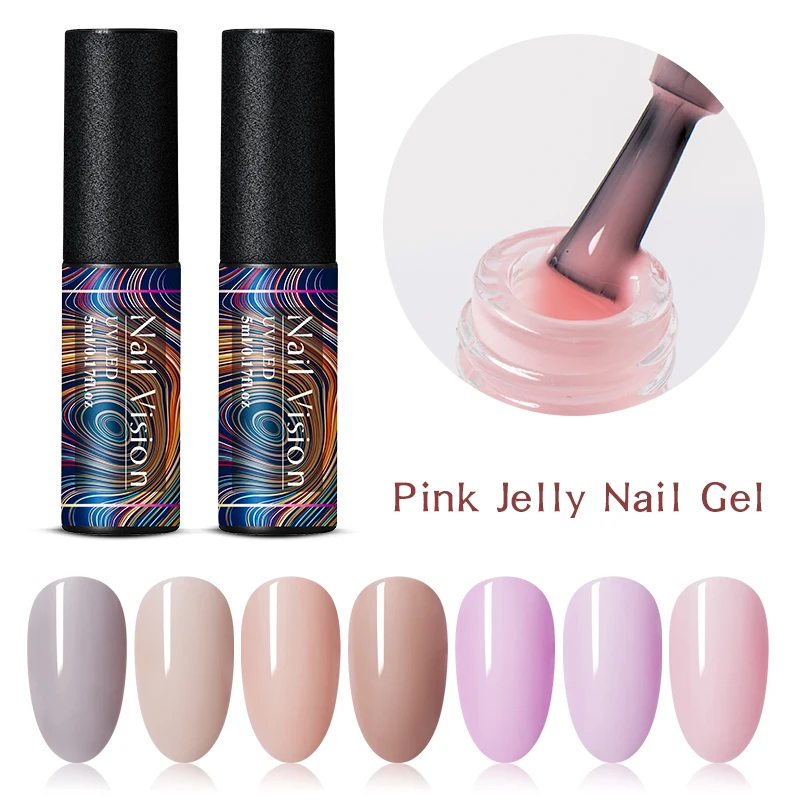 Розовый желеобразный Гель лак для ногтей Vision 5 мл полупрозрачный однотонный