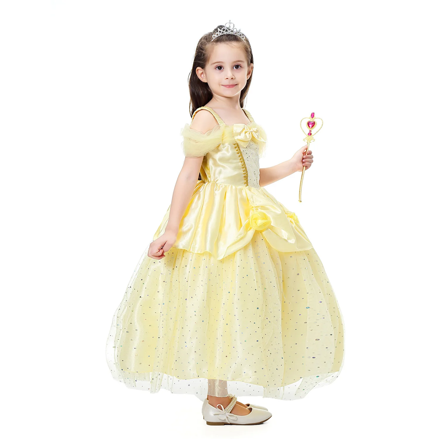 Summer Girl Yellow Dress Belle Princess Cinderella Cosplay Costume Fairy Tail Child Wedding Party Elegant Sheer Prom 2019 | Детская