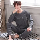 Пижама мужская хлопковая с длинным рукавом, пижамный комплект, штаны и одежда для сна, домашняя одежда, 3XL, Осень-зима 2020