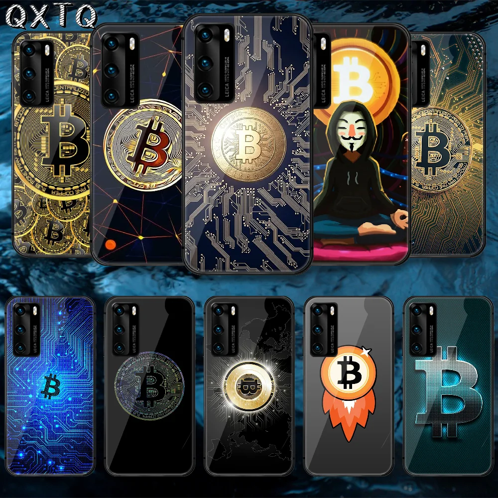 

QXTQ Bitcoins Coin Tempered Glass Phone Case Cover For Huawei Honor Mate P 8 9 10 20 30 40 A X I Pro Lite Smart 2021 Funda