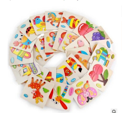 Деревянный Детский мультфильм животных трафика трех пространственный паззл