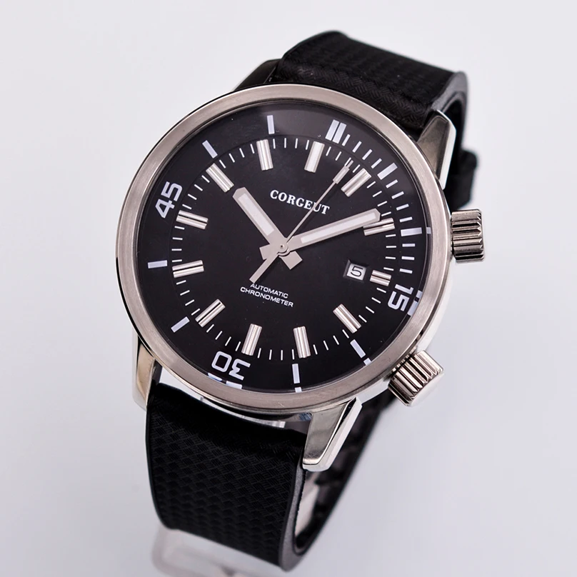 Corgeut Men s Watch 45mm Miyota Sports Style Black Dial Luminous Rubber Strap Men s Automatic Mechanical Watch