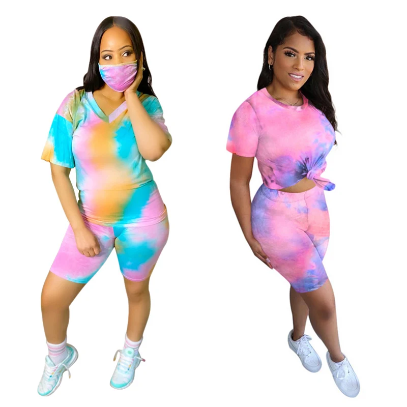 Комплект из двух предметов Tie Dye женская одежда футболка велосипедные шорты