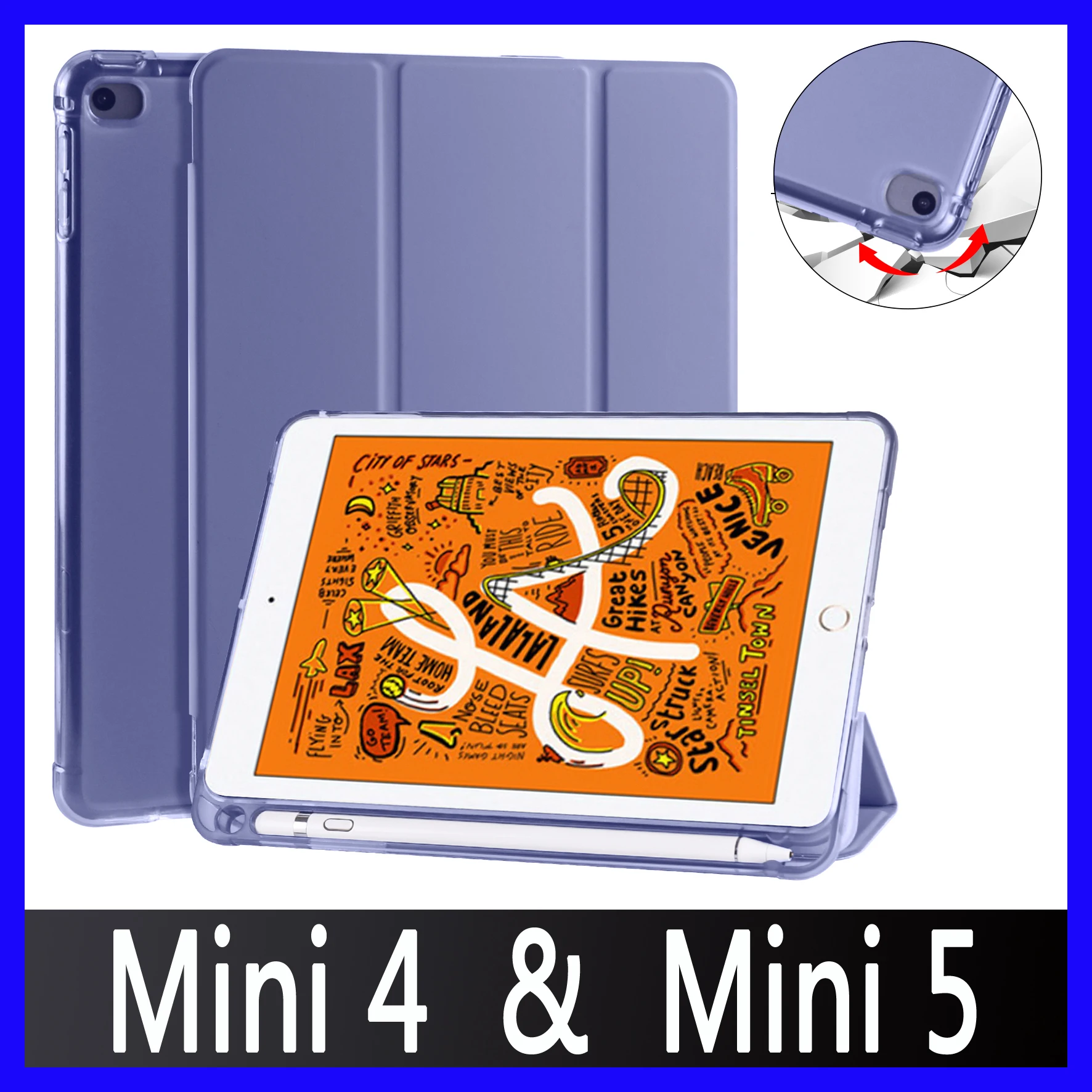 

For iPad mini 5 2019 mini 4 2015 case Smart Soft silicone Case With Pencil Holder 7.9 inch A1538`A1550 A2124 A2125 A2126 A2133
