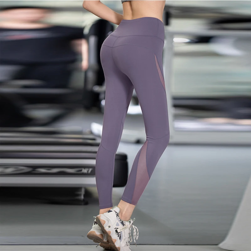 2021 Sexy Mesh Yoga Pants Black Sport Leggings High Waist Push Up Fitness Slim Gym Running Tights Workout Sports Pants For Women