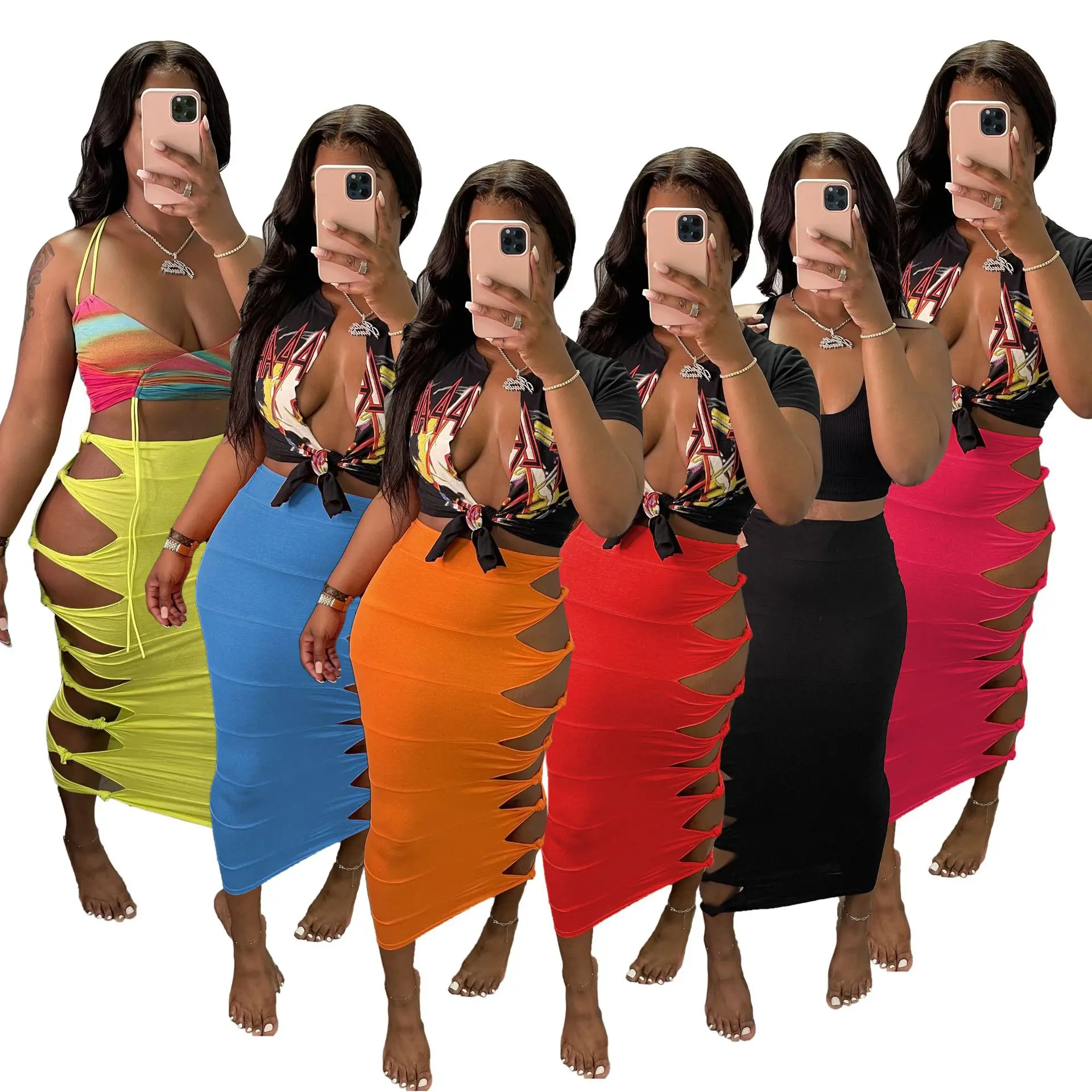 

Fashion Women's Wear Personality Beach Dress Hollow Knot Stitching Skirt Sexy Solid Color Female Beach Skirt