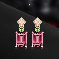 luxury unusual earrings hanging square red crystal zircon rose golden piercing jewelry charm women wedding eardrop new year gift