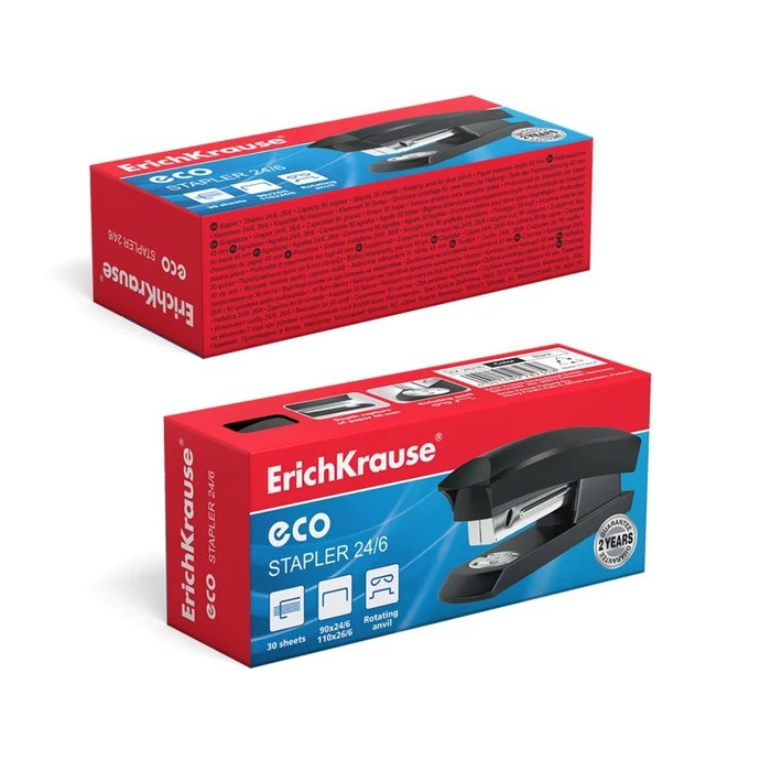 Степлер Erich Krause ECO № 24/6 26/6 до 30 листов чёрный | Канцтовары для офиса и дома