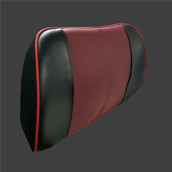 black red Подушка для спины из натуральной кожи для стула с эффектом памяти, поддерживающая поясницу подушка для офисного стула, компьютерного работника, подушка для водителя на талию - Название цвета: black red