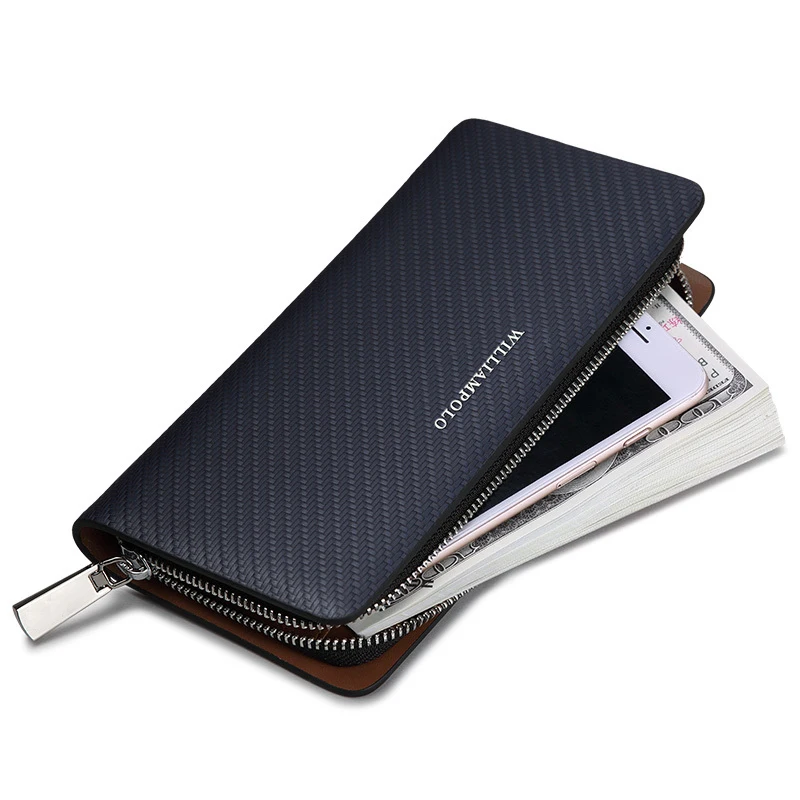 Мужской кошелек из 100% кожи WILLIAMPOLO длинный вязаный бумажник с узором 2019|leather wallet